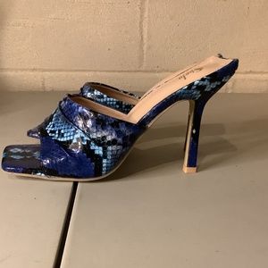 Blue Animal Print Open Toe Heels